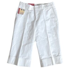 Weatherproof White Capris Wide-Leg Cuffed Hem